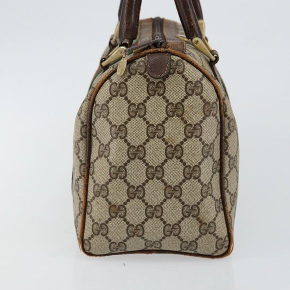 GUCCI GG Supreme Web Sherry Line Boston Bag PVC Beige Gold Auth 144221 - Picture 4 of 16